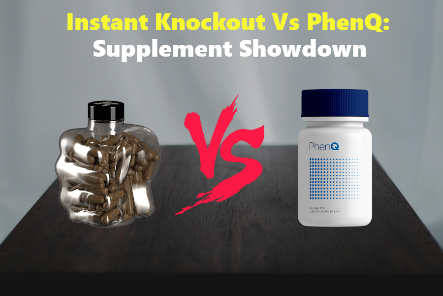 Instant Knockout and PhenQ bottles placed next to each other on a tabletop